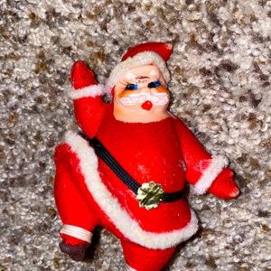 Vintage 1940s/50s Red Flocked Santa Ornament with Blue eyes and white trim…